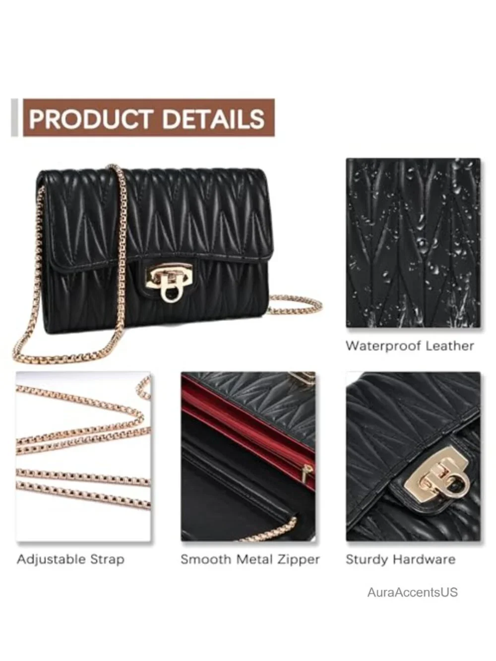 Quilted Leather Crossbody Bag - Compact Convertible Phone Bag for Work & Travel
